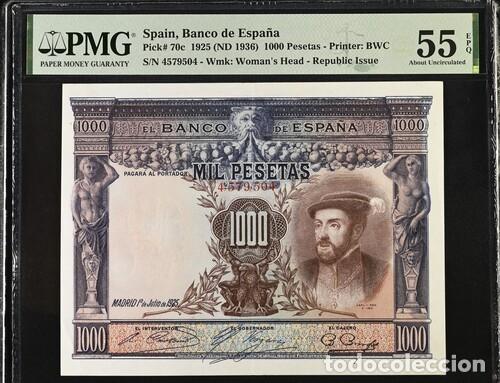 Notas espanholas: ESPA&Ntilde;A * BILLETE 1000 PESETAS 1925 * PMG-55 EPQ (IC-1689)