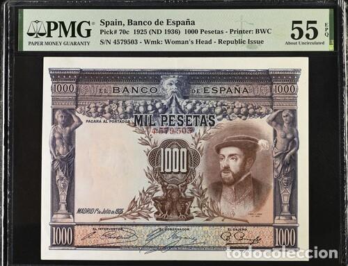 Notas espanholas: ESPA&Ntilde;A * BILLETE 1000 PESETAS 1925 * PMG-55 EPQ (IC-1690)