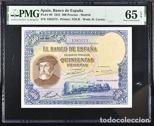 Notas espanholas: ESPA&Ntilde;A * BILLETE 500 PESETAS 1935 * PMG-65 EPQ (IC-1691)
