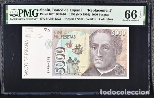 Billetes espa&ntilde;oles: ESPA&Ntilde;A * BILLETE 5000 PESETAS 1992 SERIE 9A * PMG-66 EPQ (IC-1707)