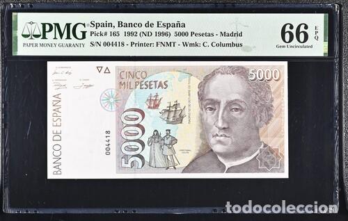 Billetes espa&ntilde;oles: ESPA&Ntilde;A * BILLETE 5000 PESETAS 1992 * PMG-66 EPQ (IC-1706)