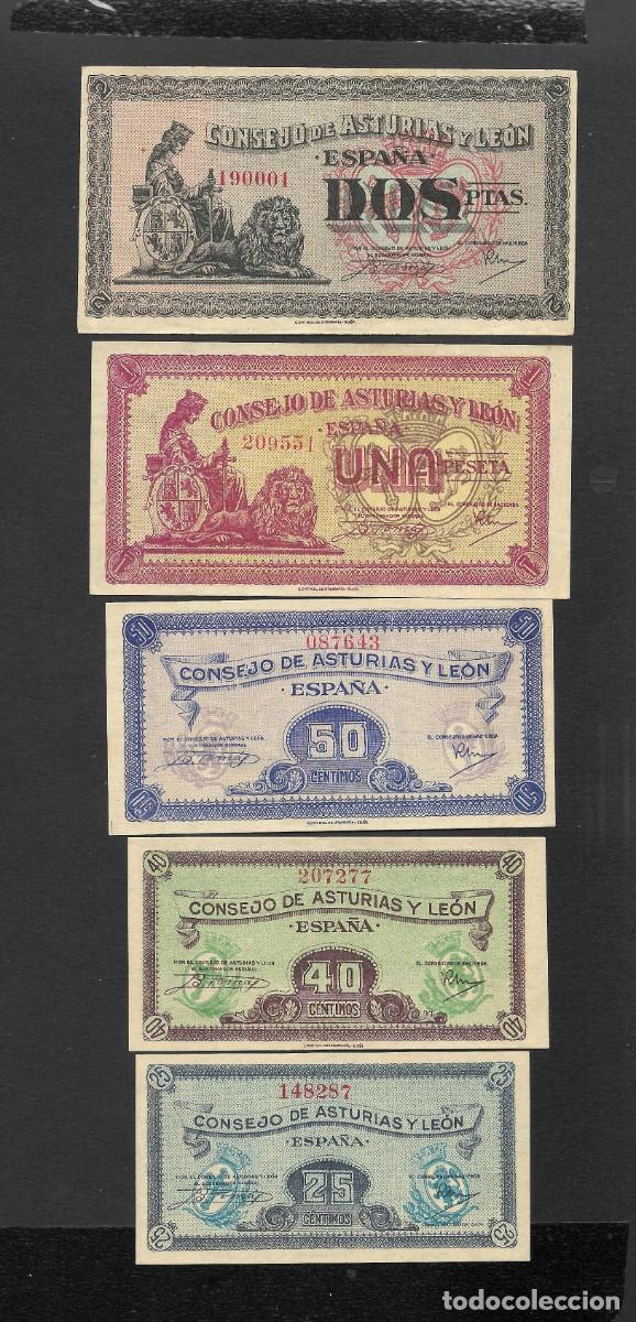 Billetes espa&ntilde;oles: SERIE 5 BILLETES 25-40-50 CTS 1-2 PESETAS 1937 CONSEJO DE ASTURIAS Y LEON S/C/S/C-