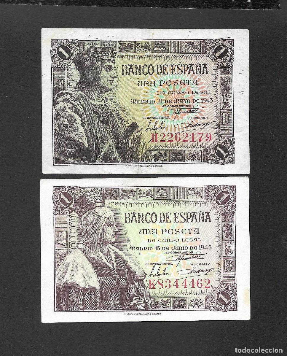 Billetes espa&ntilde;oles: 2 BILLETES 1 PESETA (1) 1943 SERIE H -(1) 1945 SERIE K EBC/S/C-