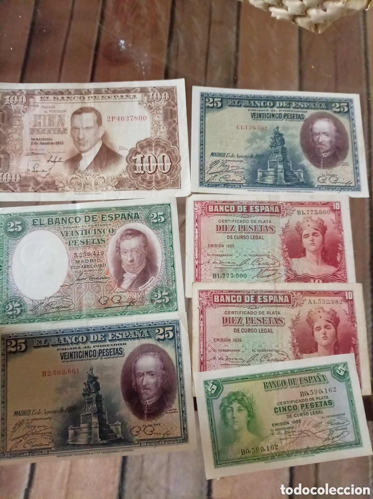 Spanish Banknotes: Lote 7 Billetes Antiguos Espa&ntilde;oles Banco de Espa&ntilde;a | 100 Pesetas, 25 Pesetas y M&aacute;s