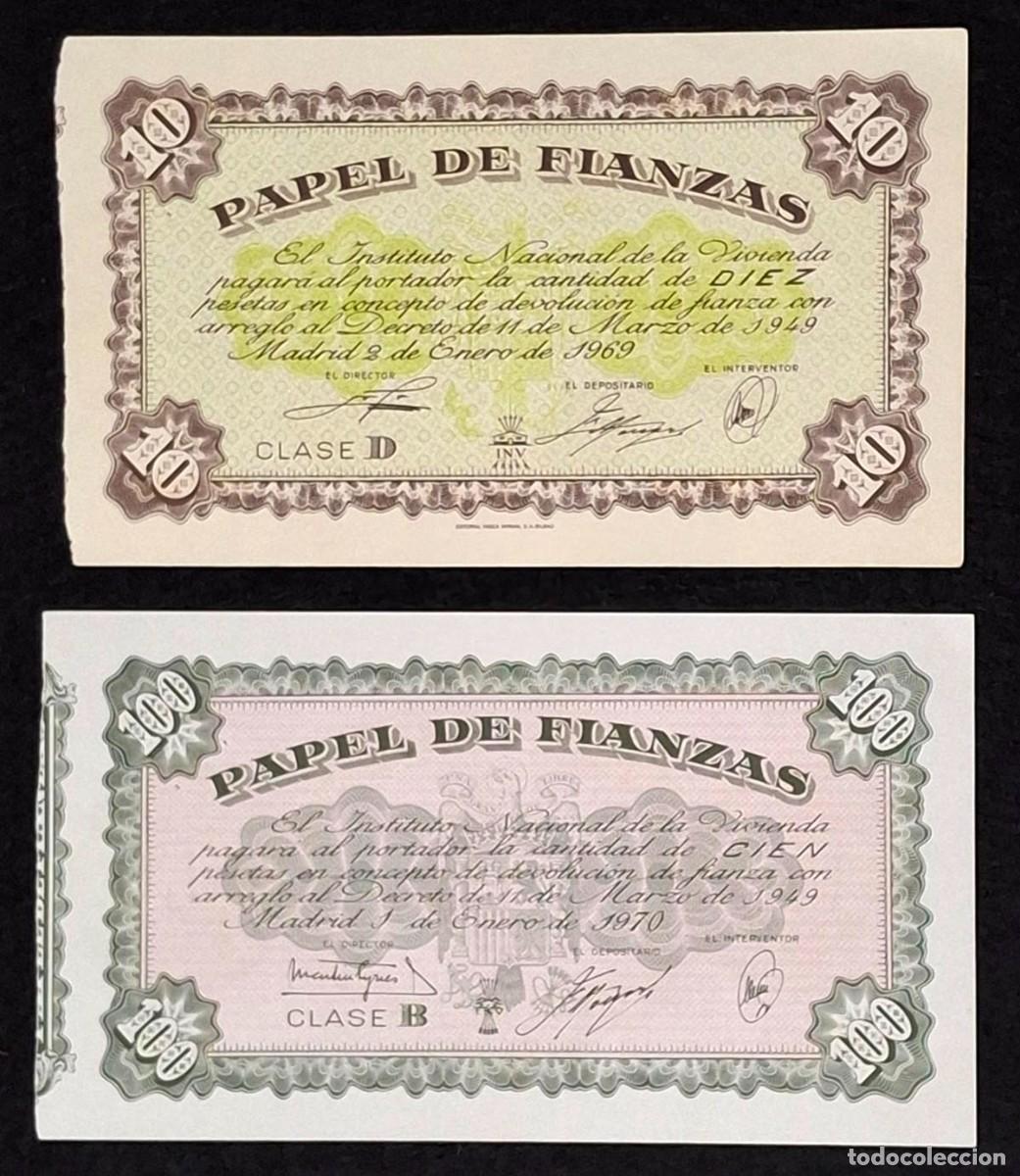 Billetes espa&ntilde;oles: 2 billetes Papel de Fianzas 1969, 10 y 100 pesetas