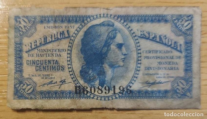 Billetes espa&ntilde;oles: BILLETE ESPA&Ntilde;A 50 CENTIMOS EMISION 1937 REPUBLICA ESPA&Ntilde;OLA GUERRA CIVIL SERIE B