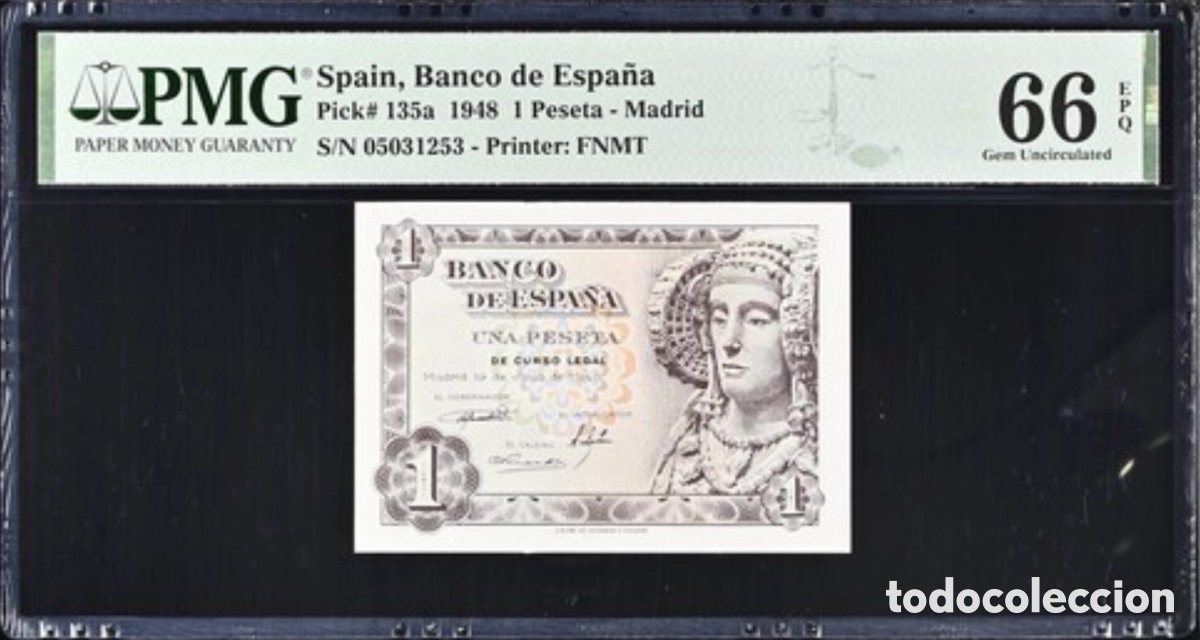 Billetes espa&ntilde;oles: Billete 1 peseta 1948 PMG 66 Sin Serie