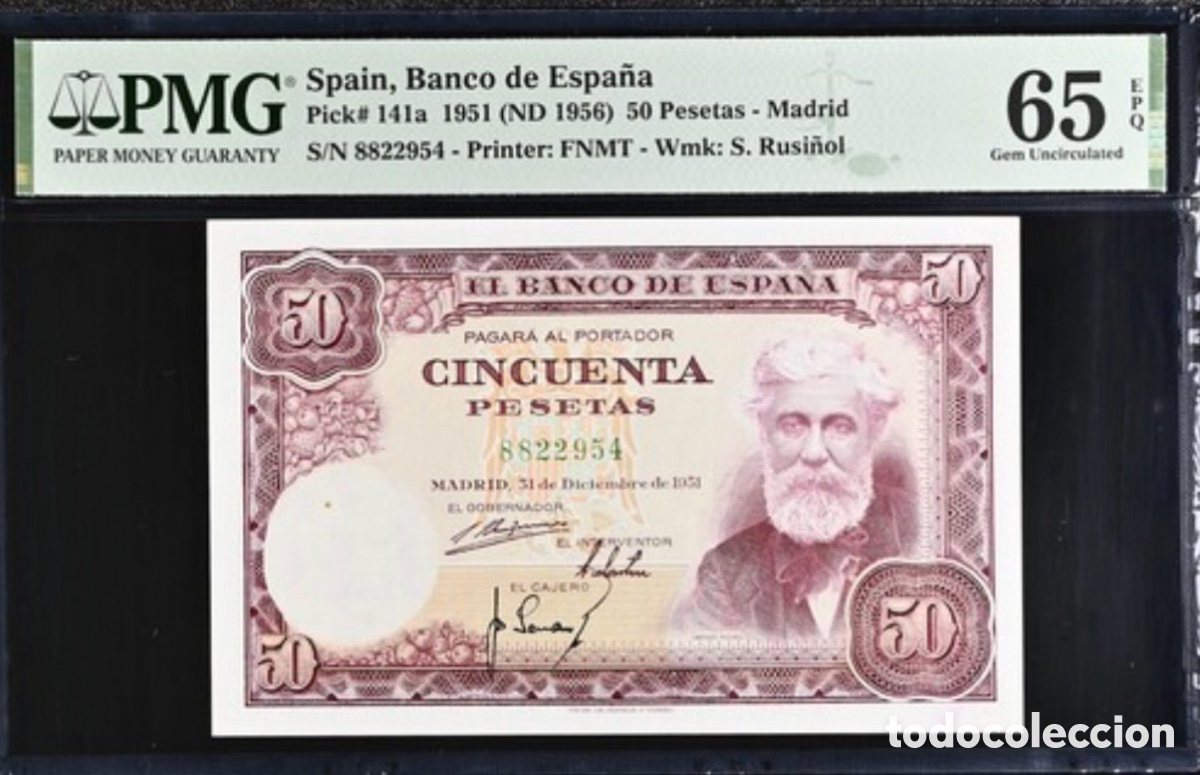 Billetes espa&ntilde;oles: Billete 50 pesetas 1951 PMG 65 Sin Serie