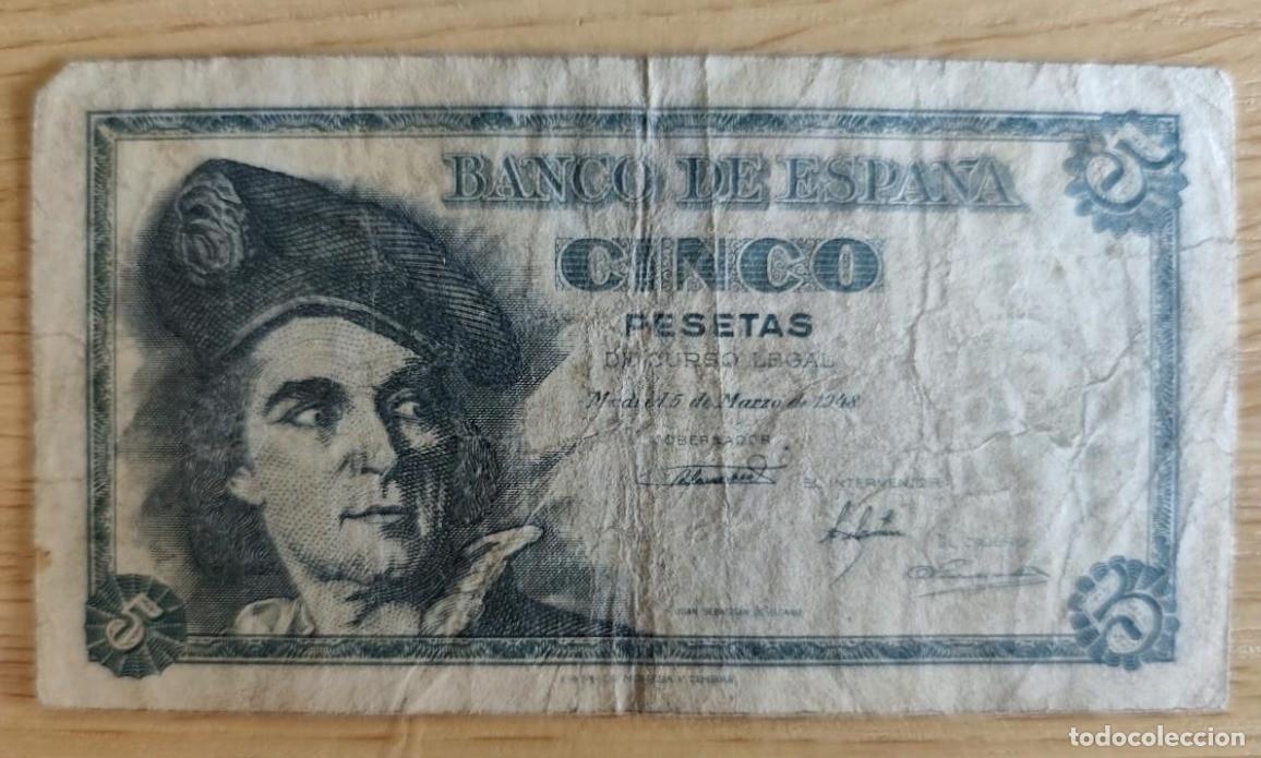 Billetes espa&ntilde;oles: BILLETE ESPA&Ntilde;A - CINCO 5 PESETAS - 1948 - JUAN SEBASTI&Aacute;N ELCANO