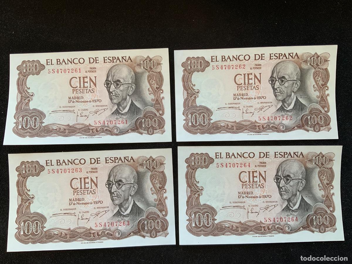 Billetes espa&ntilde;oles: Lote de 4 billetes correlativos, 100 pesetas 1970, sc a sc-.