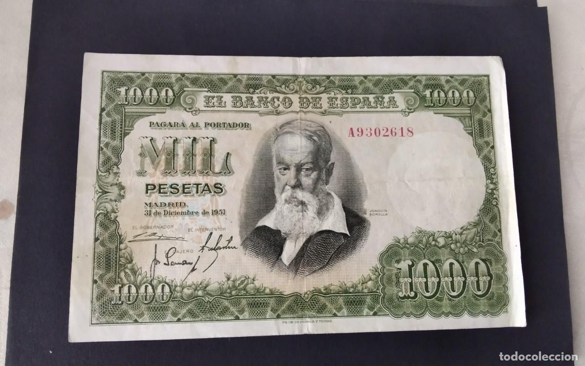 Billetes espa&ntilde;oles: BILLETE DE 1000 PTS A&Ntilde;O 1951 SERIE A9 JOAQUIN SOROLLA , CIRCULADO BUENA CONSERVACION