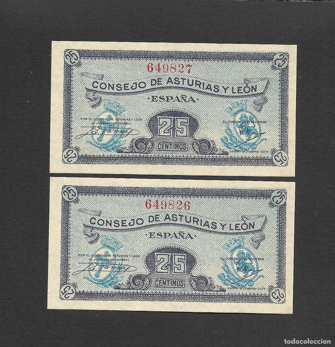 Billetes espa&ntilde;oles: PAREJA CORRELATIVA 25 CENTIMOS 1937 CONSEJO DE ASTURIAS Y LEON S/C