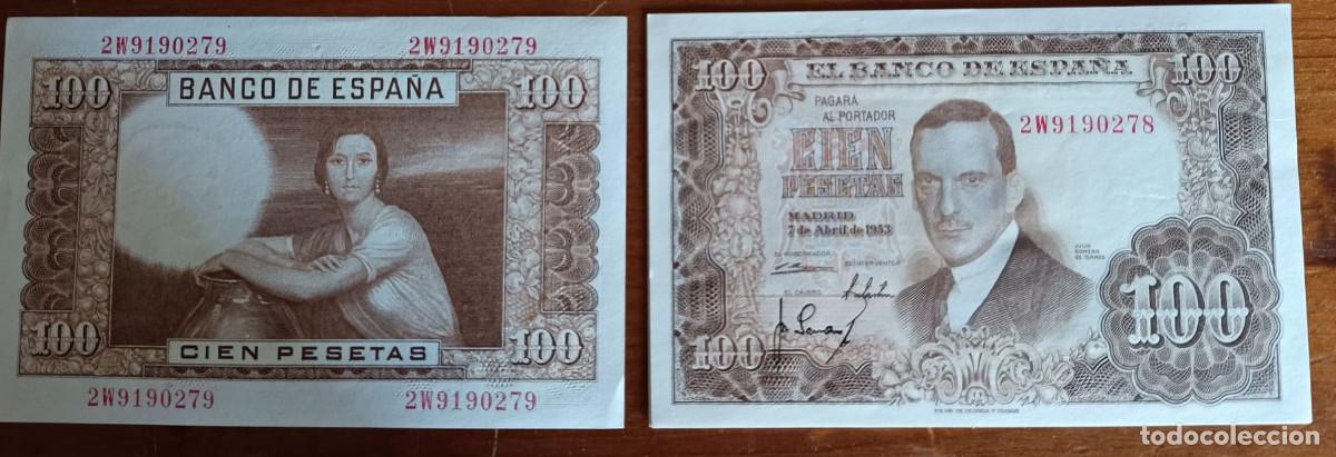 Billetes espa&ntilde;oles: Pareja de billetes de 100 Pesetas 1953