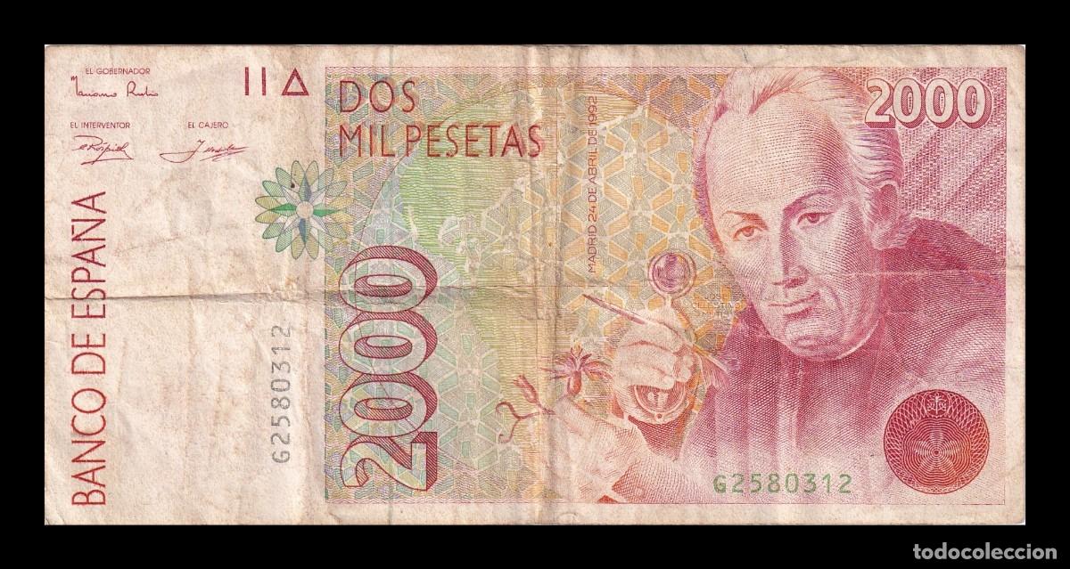Billetes espa&ntilde;oles: Espa&ntilde;a 2000 Pesetas Celestino Mutis 1992 Pick 162 Serie G Bc-Mbc