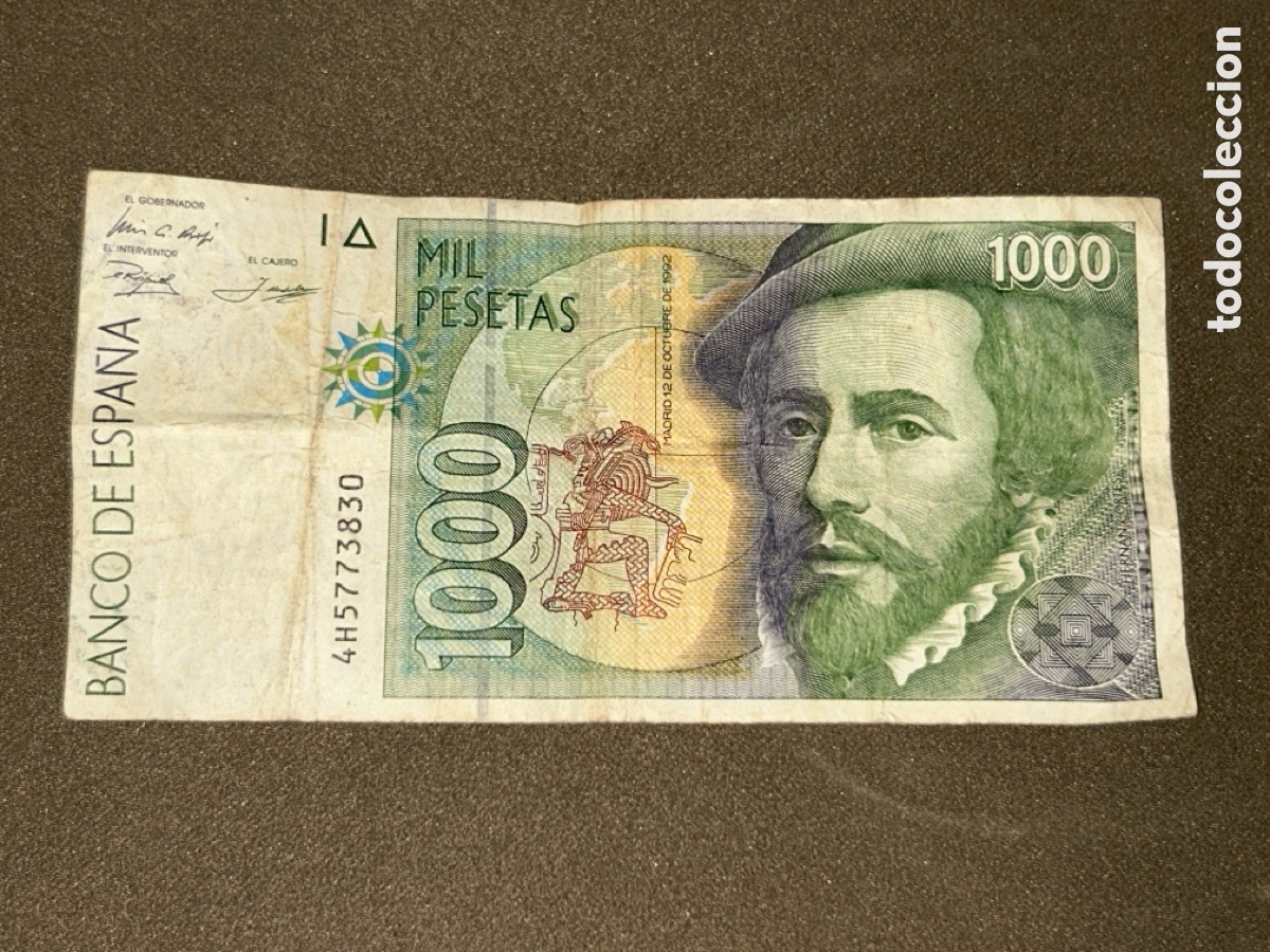 Billetes espa&ntilde;oles: BILLETE 1.000 PESETAS. A&Ntilde;O 1992. HERN&Aacute;N CORTES . FRANCISCO PIZARRO. MIL PESETAS