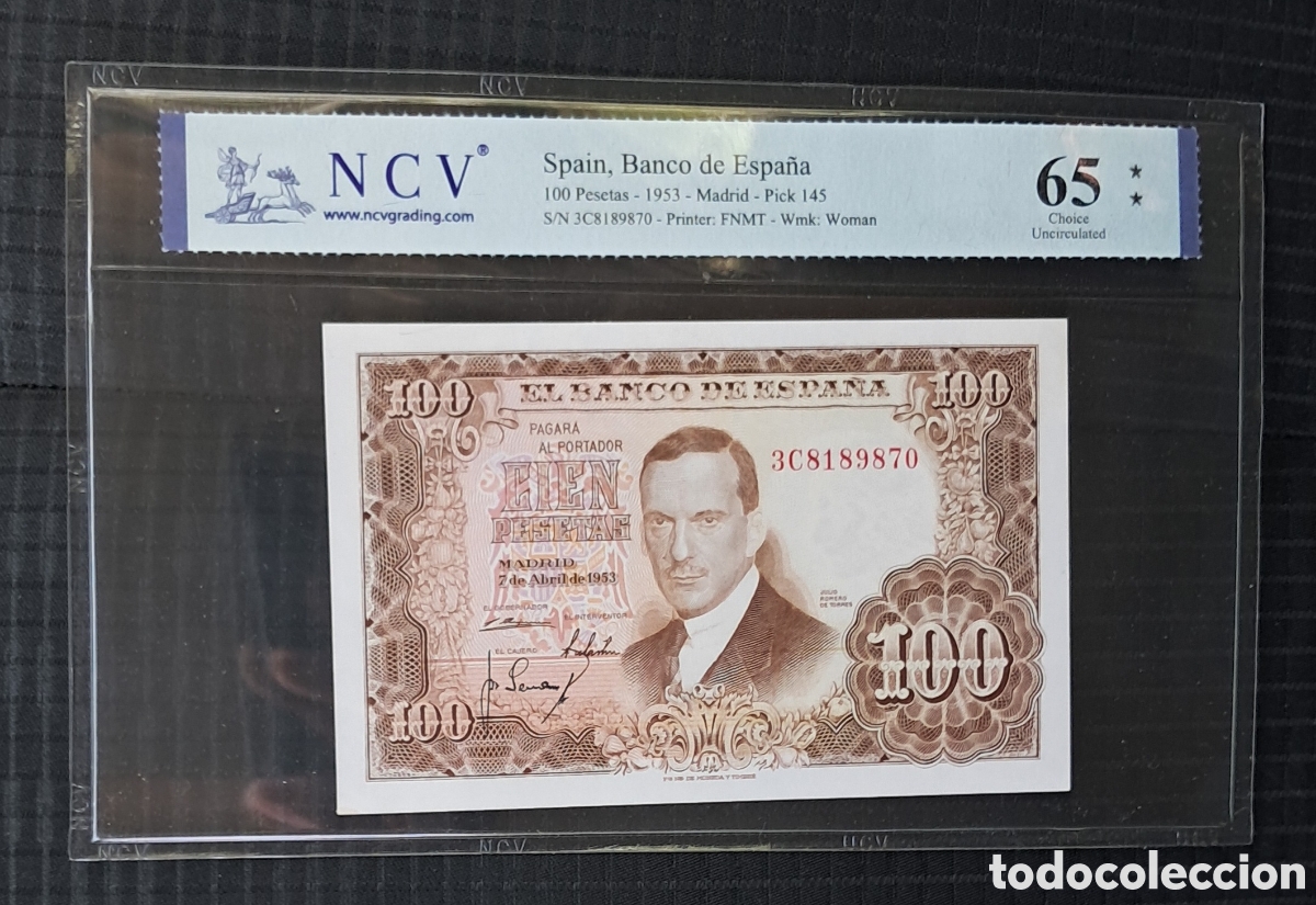 Billetes espa&ntilde;oles: Billete 100 pesetas 1953 NCV 65