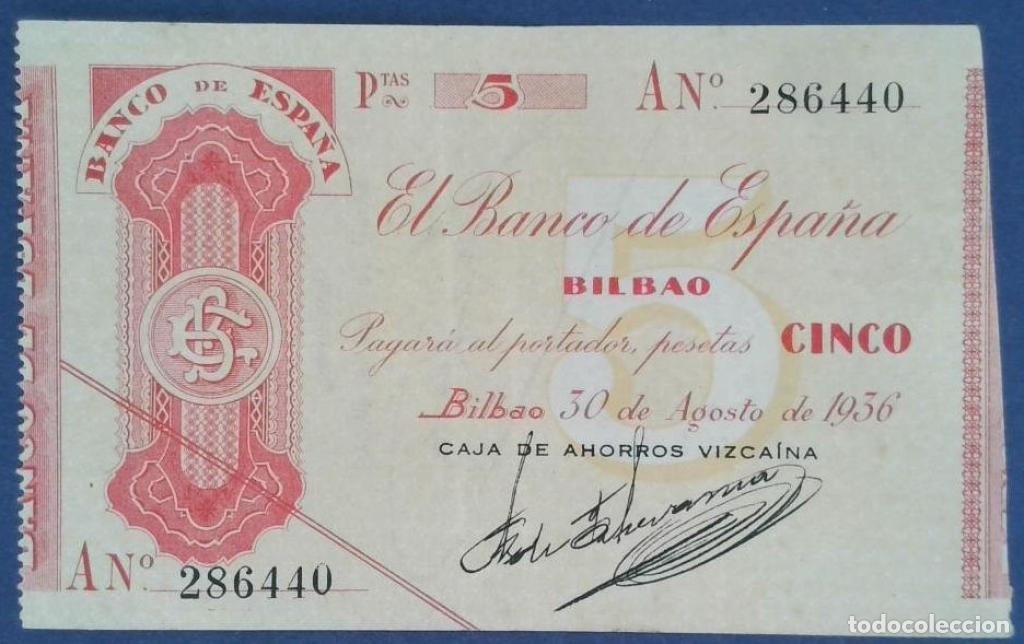Billetes espa&ntilde;oles: Espa&ntilde;a, 5 Pesetas 1936 - S551b-h - (MBC / VF) [286440]