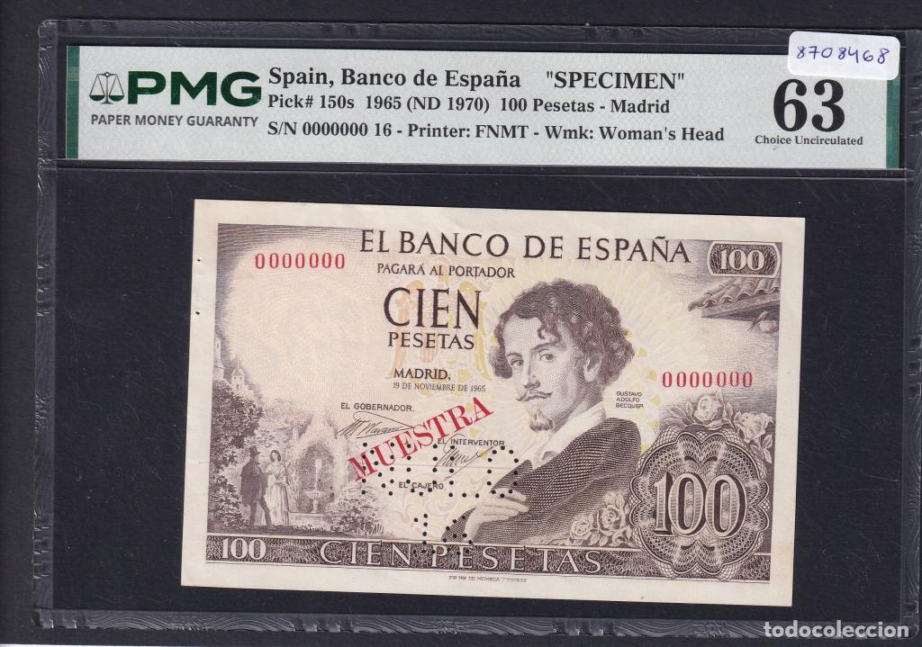 Billetes espa&ntilde;oles: Espa&ntilde;a, 100 Pesetas 1965 - P150 - SPECIMEN (PMG63)[XXREF8708468XXREF]