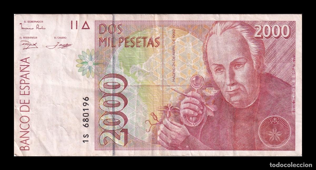 Billetes espa&ntilde;oles: Espa&ntilde;a 2000 Pesetas Celestino Mutis 1992 Pick 162 Serie 1S Bc/Mbc