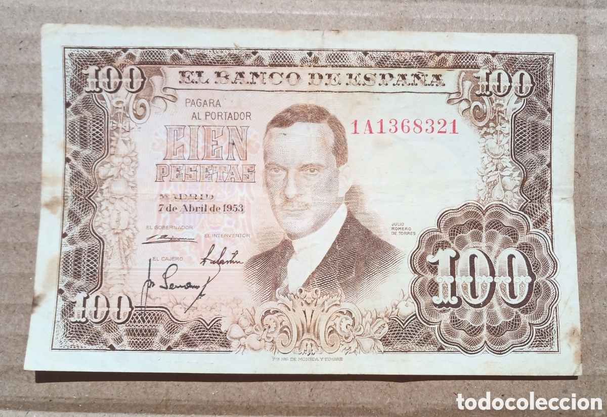 Billetes espa&ntilde;oles: 100 Pesetas 1953 - 1A1368321 Rc