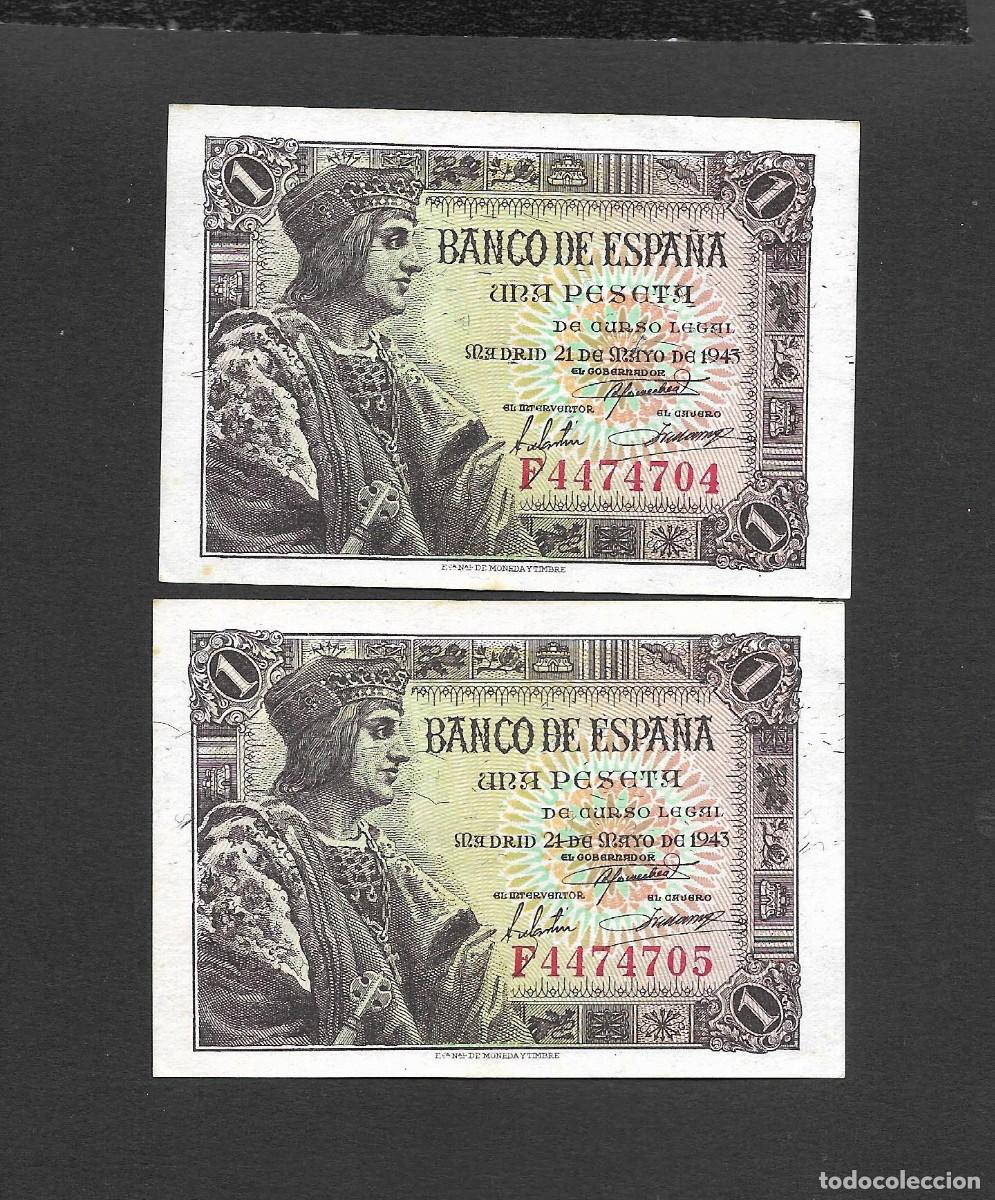 Billetes espa&ntilde;oles: PAREJA CORRELATIVA 1 PESETA 1943 SERIE F EBC+