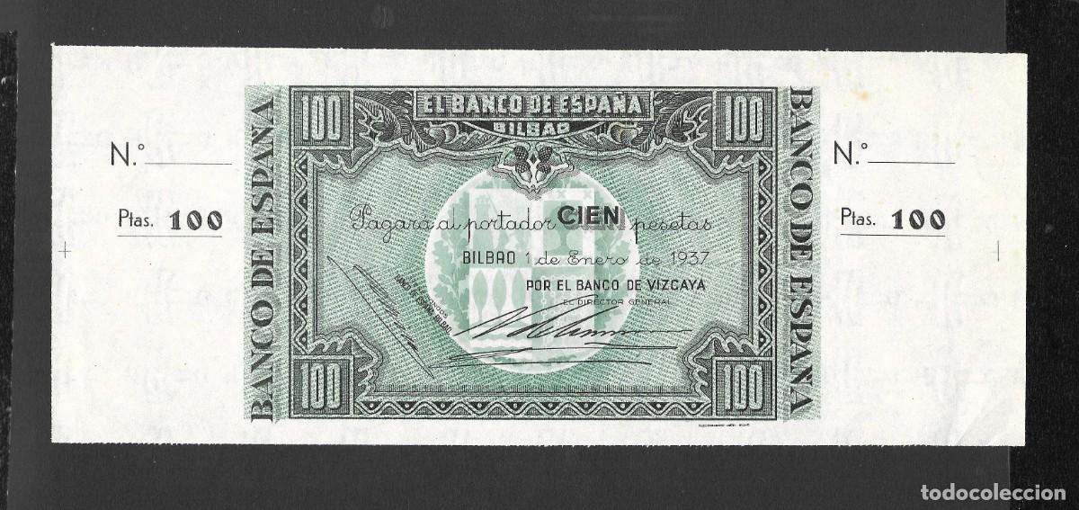 Spanische Banknoten: 100 PESETAS 1937 BILBAO CON MATRIZ POR EL BANCO DE VIZCAYA S/C-