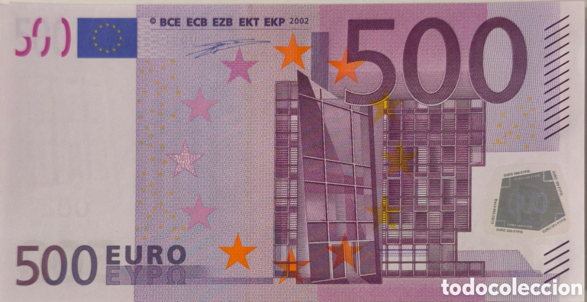 Billetes espa&ntilde;oles: Billete de 500 euros sin circular de la V de Espa&ntilde;a, Duisenberg 2002