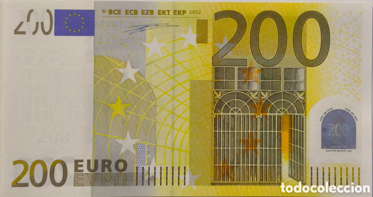Billetes espa&ntilde;oles: Billete de 200 euros 2002 Duisenberg, plancha T0001E5 nuevo sin circular