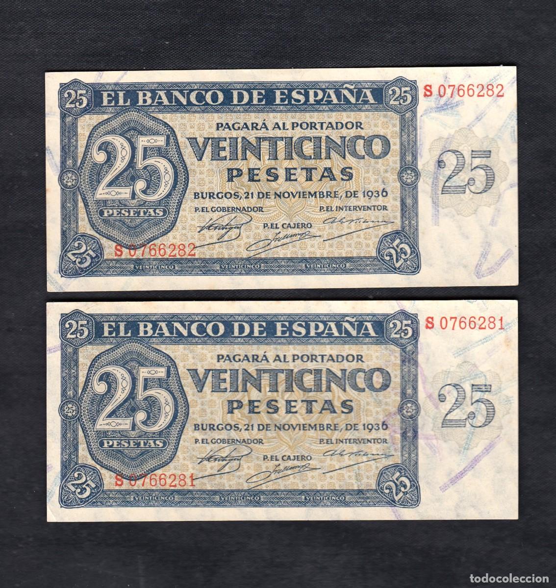 Billetes espa&ntilde;oles: PAREJA CORRELATIVA 25 PESETAS 1936 SERIE S ULTIMA SERIE EBC+/S/C-