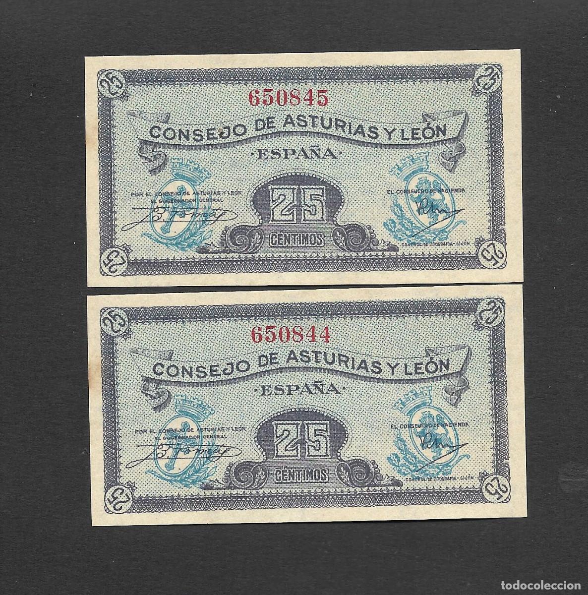 Billetes espa&ntilde;oles: PAREJA CORRELATIVA 25 CENTIMOS 1937 CONSEJO DE ASTURIAS Y LEON S/C-