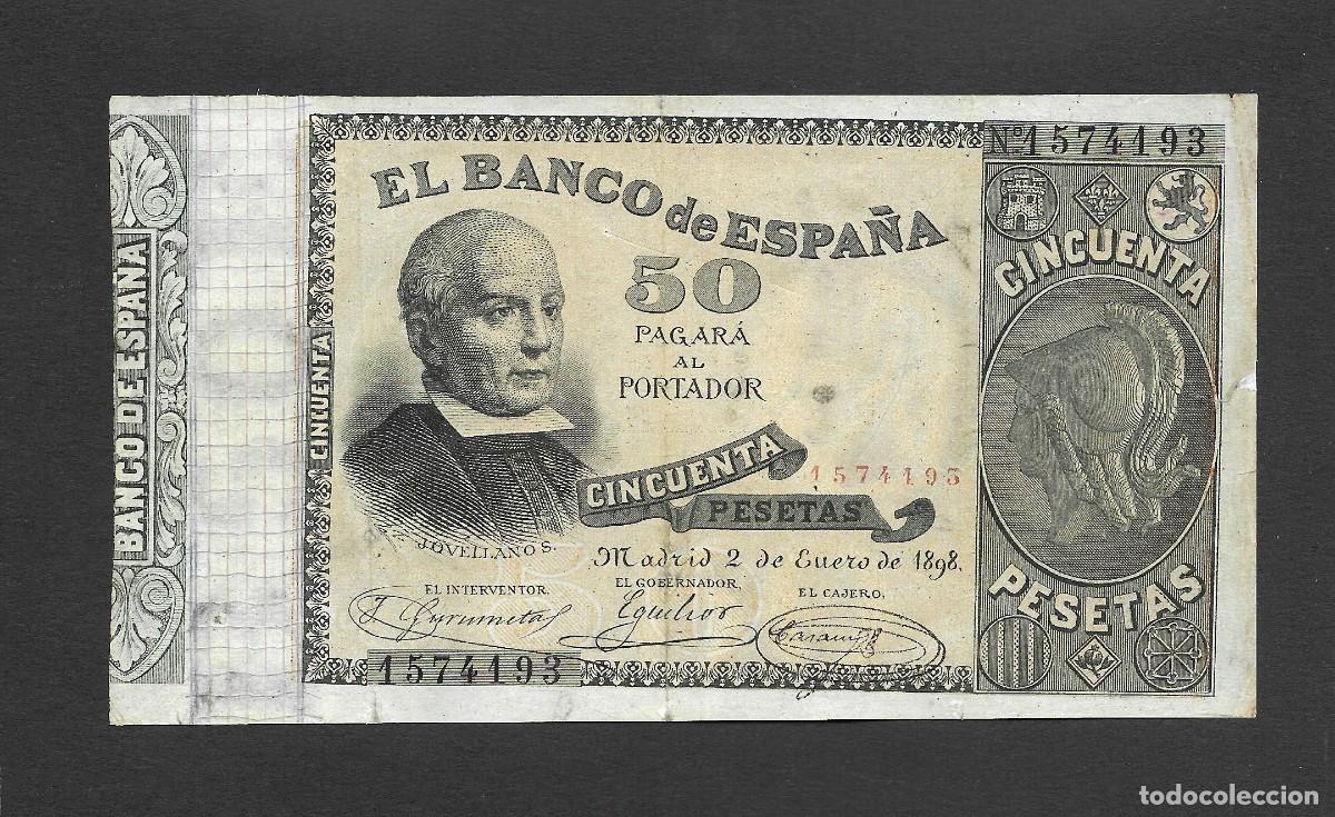 Billetes espa&ntilde;oles: 50 PESETAS 1898 SIN SERIE MBC-