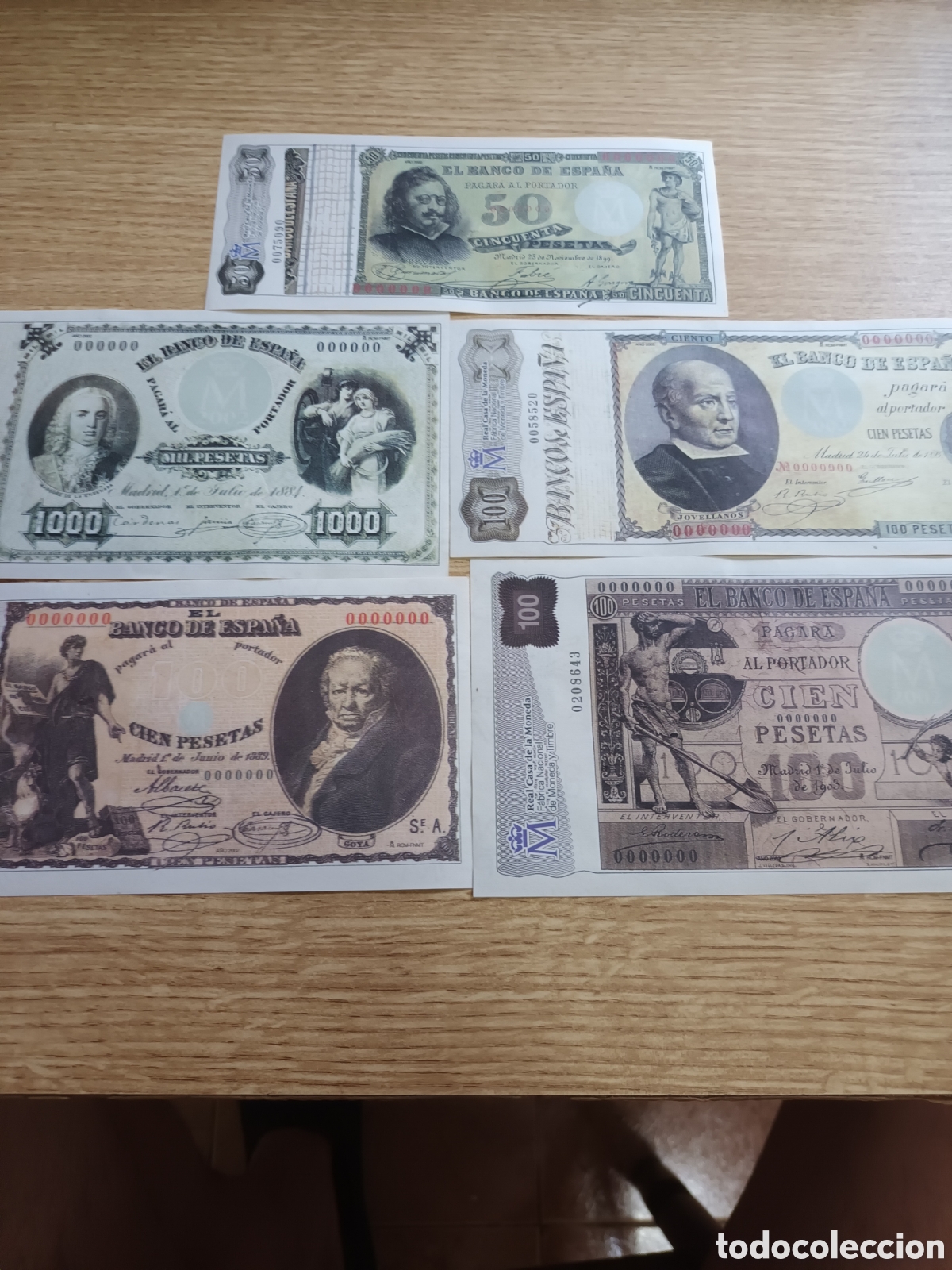 Billetes espa&ntilde;oles: LOTE DE 5 REPLICAS PERFECTAS DE BILLETES ESPA&Ntilde;OLES 1884-1903