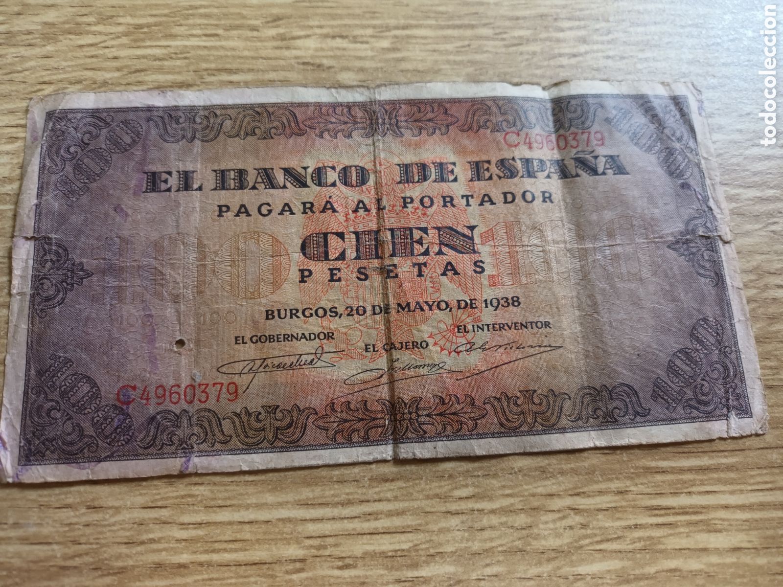 Billetes espa&ntilde;oles: BILLETE DE 100 PESETAS DEL 20 DE MAYO DE 1938