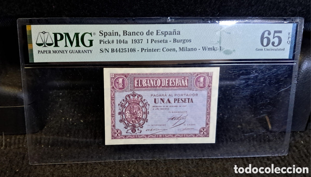 Billetes espa&ntilde;oles: Billete 1 peseta 1937 PMG 65 EPQ