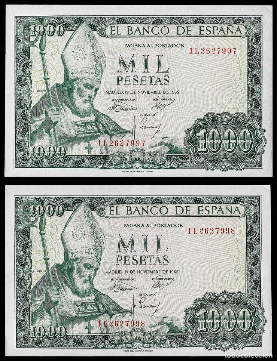 Billetes espa&ntilde;oles: PAREJA CORRELATIVA 1000 PESETAS 1965 SERIE 1L EBC+