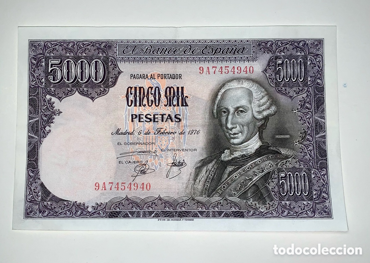 Billetes espa&ntilde;oles: Billete 5000 pesetas de 1976. Serie ESPECIAL 9A. Sin circular.