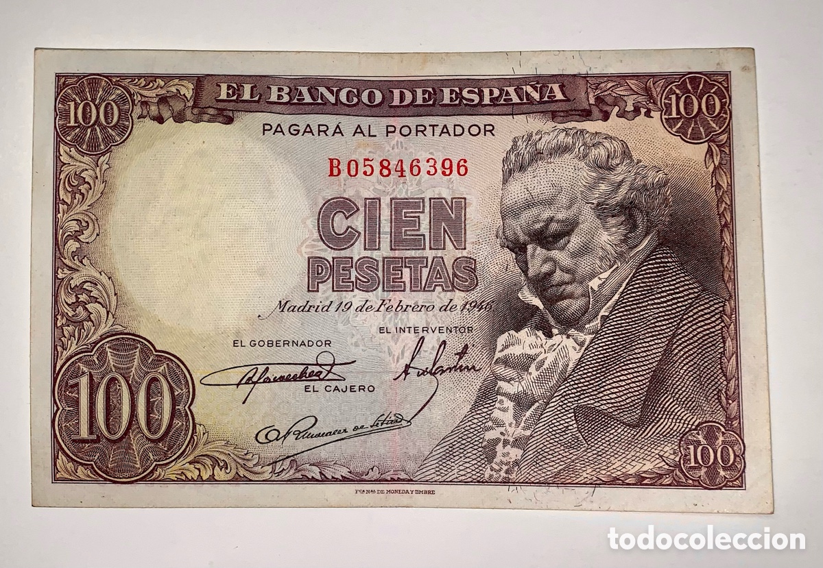 Billetes espa&ntilde;oles: Billete de 100 pesetas de 1946. Serie B. MBC.