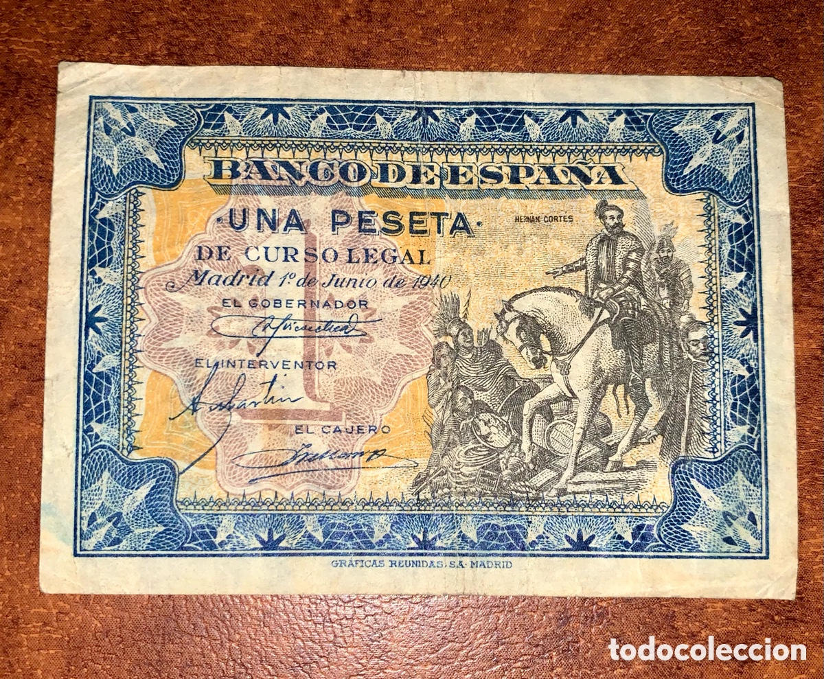 Billetes espa&ntilde;oles: Billete de una peseta de 1940. Sin serie. MBC. Hago precio en lotes .Agrupo lotes en un env&iacute;o.