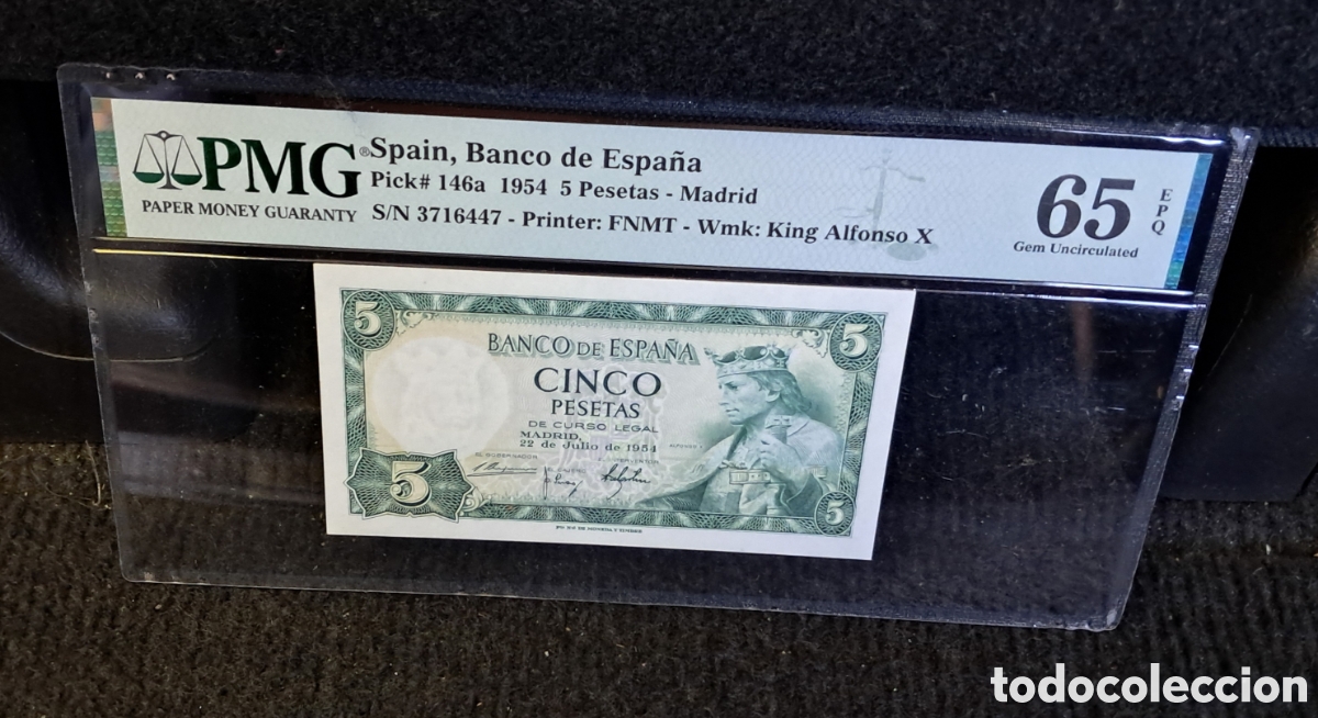 Billetes espa&ntilde;oles: Billete 5 pesetas 1954 PMG 65 EPQ