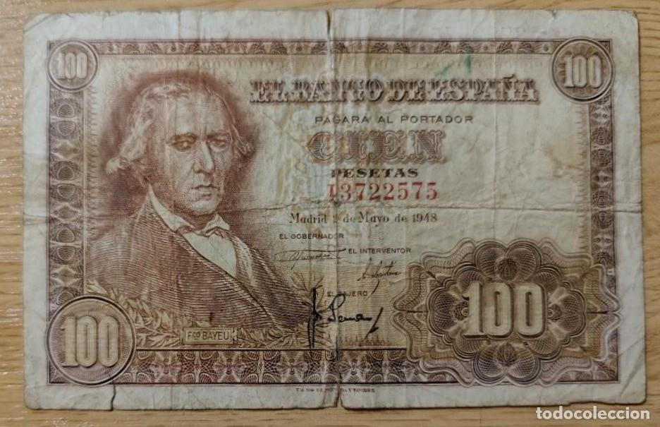 Billetes espa&ntilde;oles: BILLETE ESPA&Ntilde;A 100 PESETAS 1948 FRANCISCO BAYEU - SERIE I- BASTANTE DESGASTADO