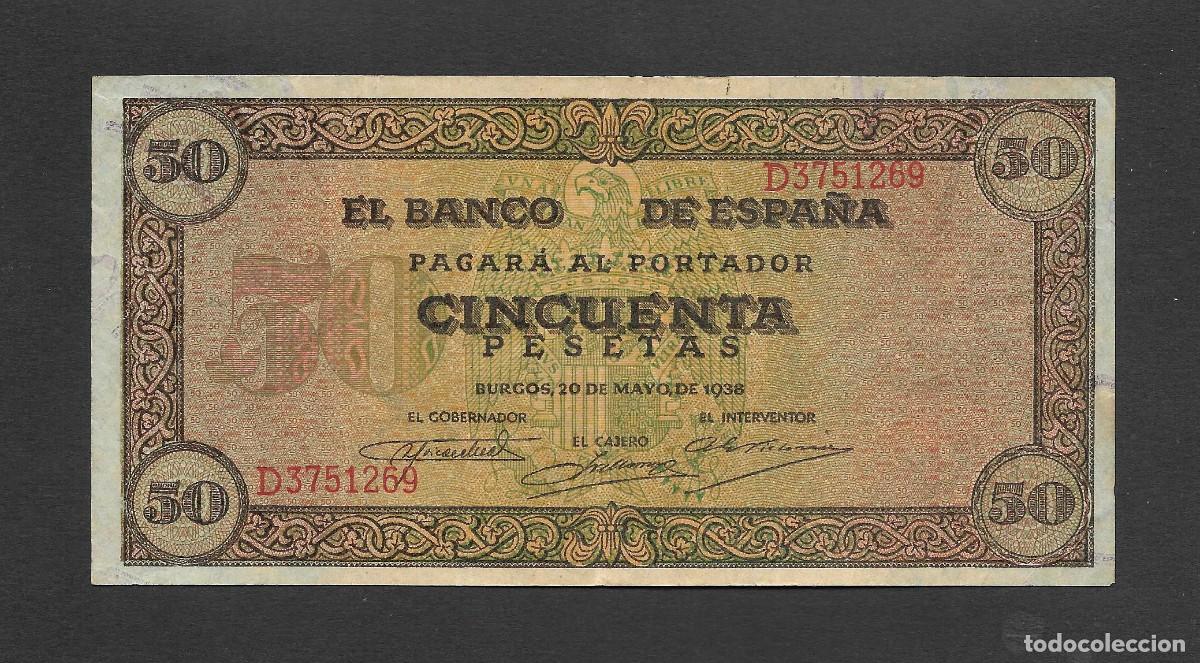 Billetes espa&ntilde;oles: 50 PESETAS 1938 SERIE D MBC+