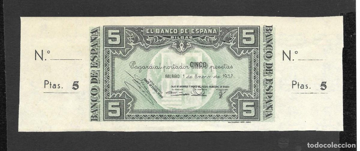 Billetes espa&ntilde;oles: 5 PESETAS 1937 BILBAO CON MATRIZ CAJA DE AHORROS Y MONTE DE PIEDAD MUNICIPAL DE BILBAO S/C-