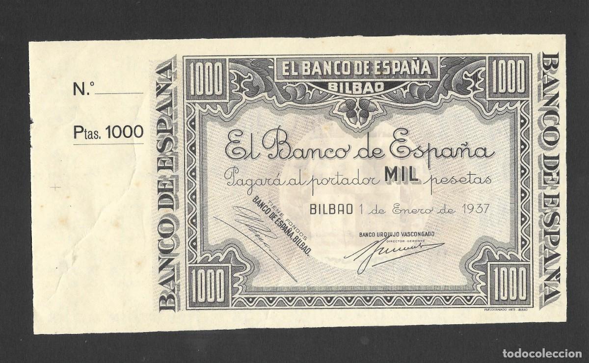 Billetes espa&ntilde;oles: 1000 PESETAS 1937 BILBAO CON UNA MATRIZ BANCO URQUIJO VASCONGADO EBC/EBC+