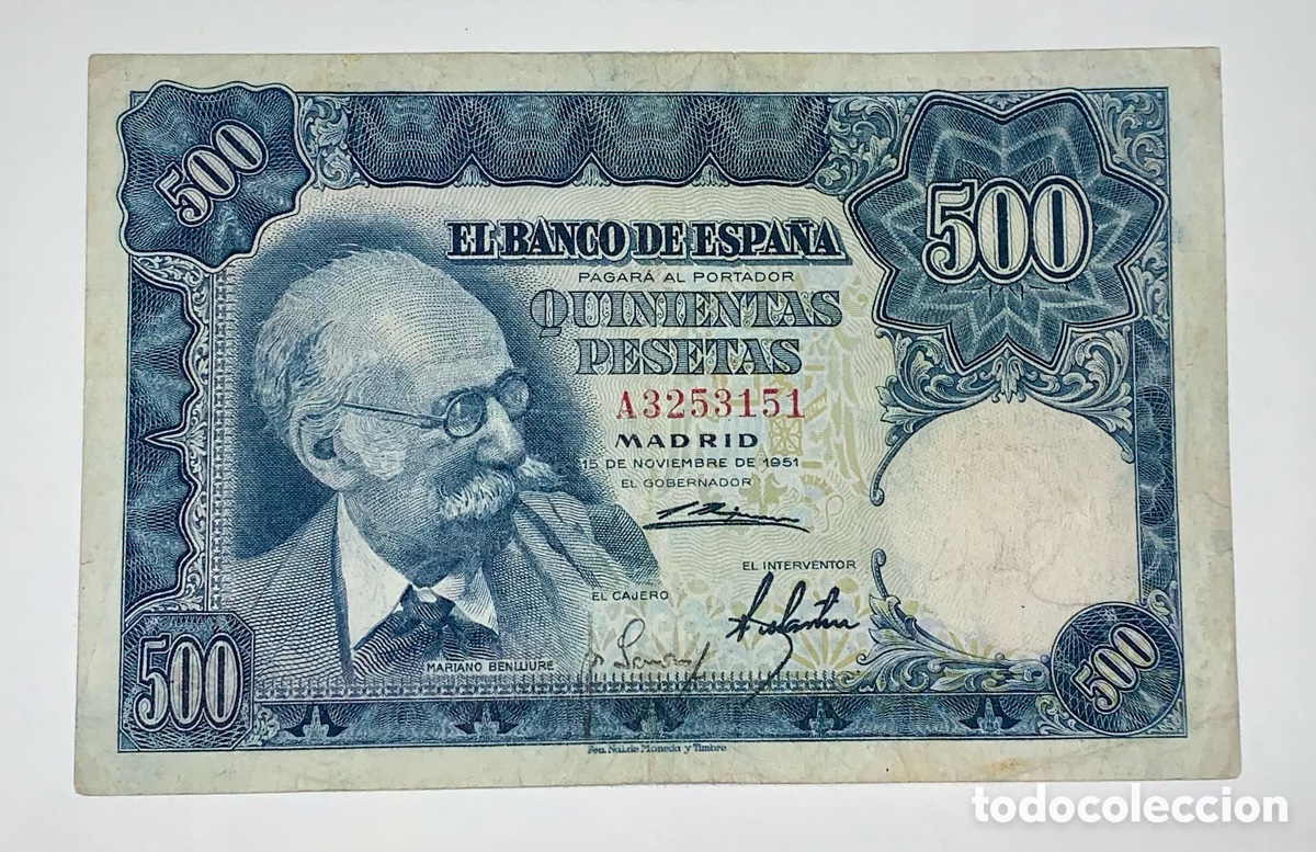 Billetes espa&ntilde;oles: Billete de 500 Pts de 1951. Serie A. Hago precio por lotes. Agrupo lotes en un env&iacute;o.