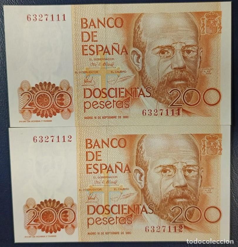 Billetes espa&ntilde;oles: PAREJA DE BILLETES DE 200 PESETAS MADRID 16 DE SETIEMBRE DE 1980 ( SIN SERIE ) ( BSP334 )