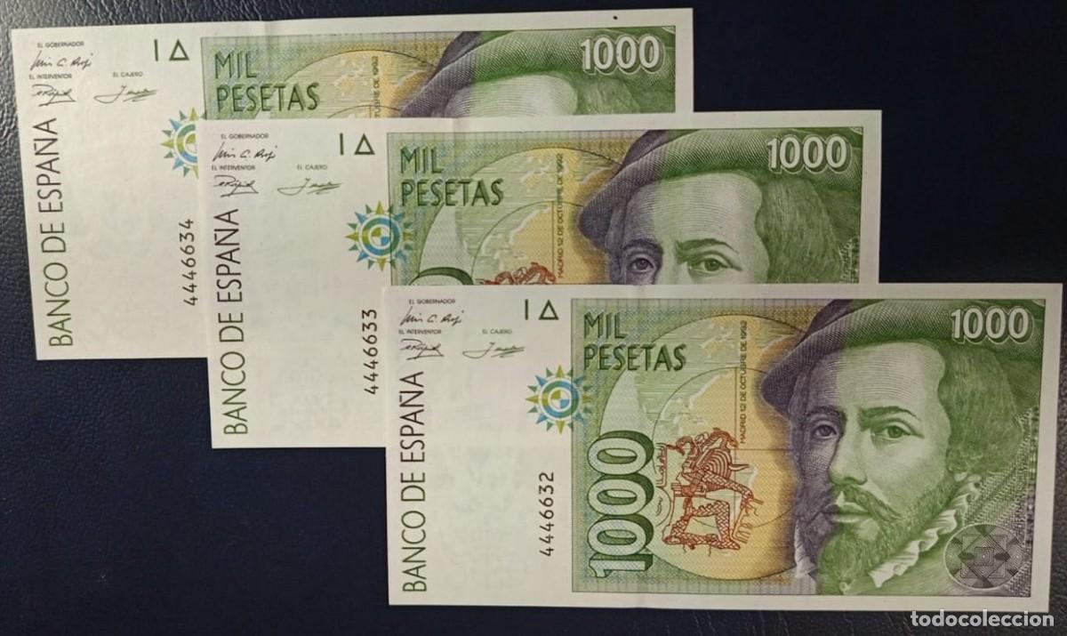 Billetes espa&ntilde;oles: TRIO DE BILLETES DE 1000 PESETAS MADRID 12 DE OCTUBRE DE 1992 ( SIN SERIE ) ( BSP337 )