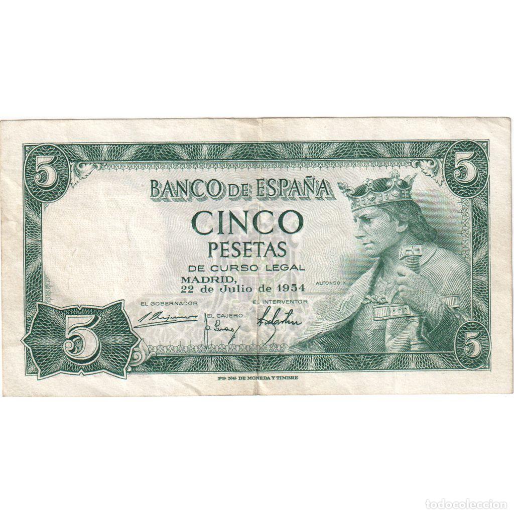 Billetes espa&ntilde;oles: [#1234108] Billete, 5 Pesetas, 1954, Espa&ntilde;a, 1954-07-22, KM:146a, MBC
