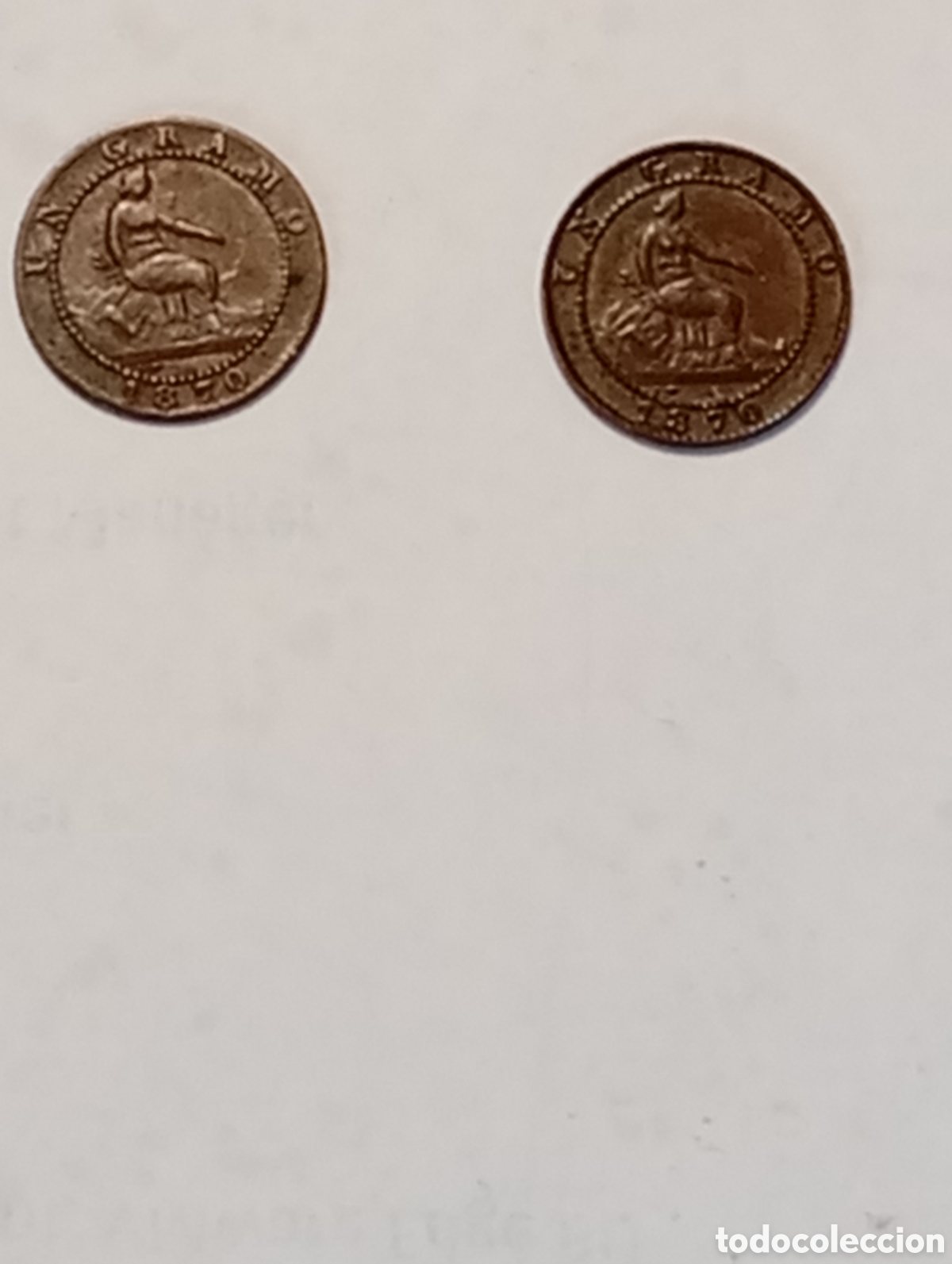 Billetes espa&ntilde;oles: Dos monedas de un c&eacute;ntimo(1gramo)de 1870. - Foto 3