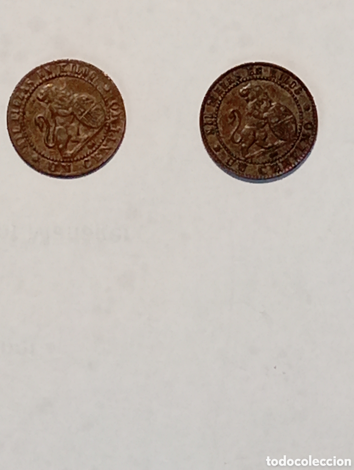 Billetes espa&ntilde;oles: Dos monedas de un c&eacute;ntimo(1gramo)de 1870. - Foto 4