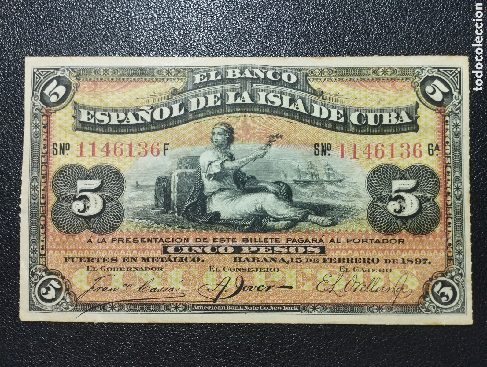 Billetes espa&ntilde;oles: Espa&ntilde;a Banco Espa&ntilde;ol de la Isla de Cuba 5 pesos 1897 SC-